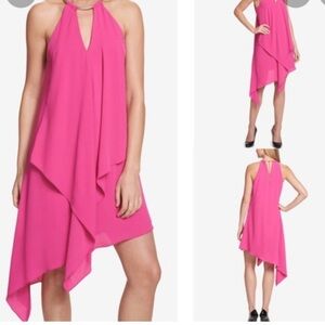 Kensie Vibrant Pink Asymmetrical Dress with Gild detail around the neck | 10